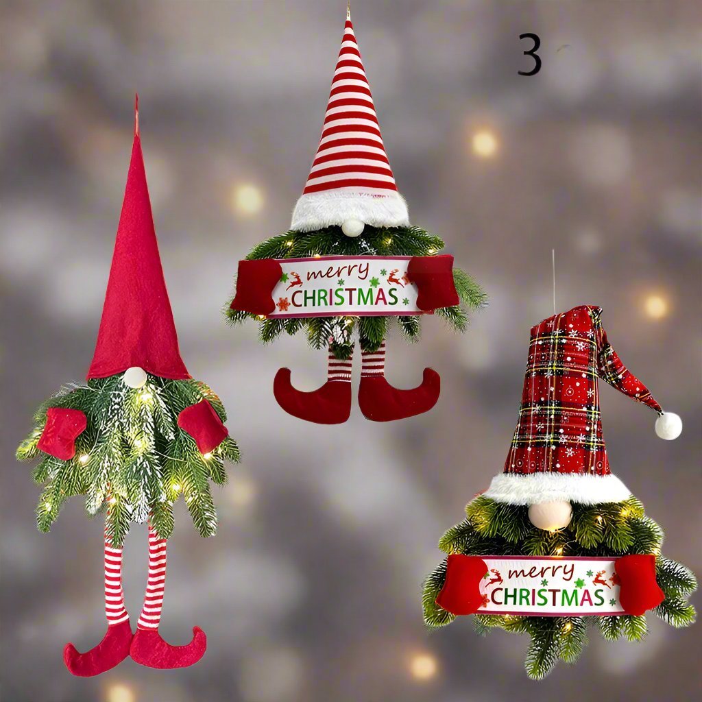 BowLift | Santa Gnome with Christmas Wreath and Sparkling LED Lights – Perfect for Front Door, Wall, or Window Festive Magic
