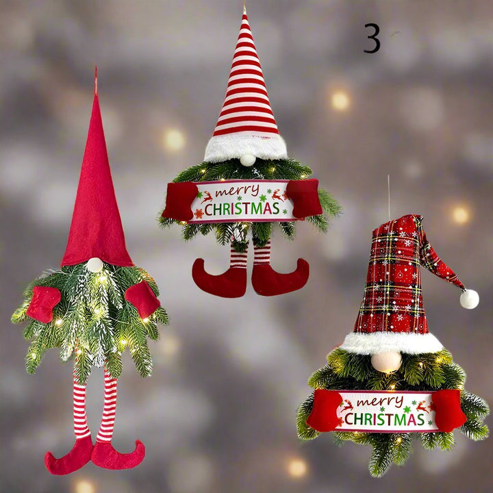 BowLift | Santa Gnome with Christmas Wreath and Sparkling LED Lights – Perfect for Front Door, Wall, or Window Festive Magic
