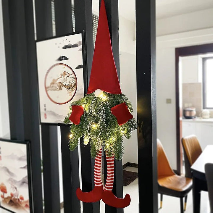 BowLift | Santa Gnome with Christmas Wreath and Sparkling LED Lights – Perfect for Front Door, Wall, or Window Festive Magic