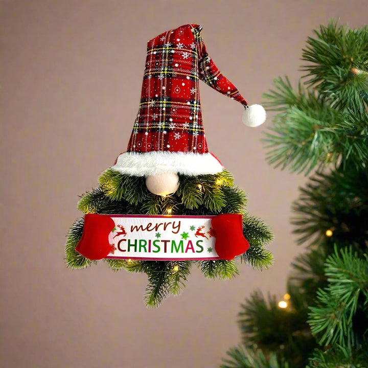 BowLift | Santa Gnome with Christmas Wreath and Sparkling LED Lights – Perfect for Front Door, Wall, or Window Festive Magic