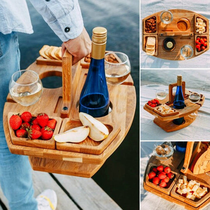 BowLift | Portable Wooden Picnic Table with Spacious Serving Area 36x31x26cm