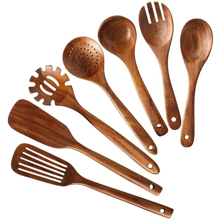 Sustainable Teak Wood Kitchen Utensils Set - Eco-Friendly Cooking Accessories | Bowlift
