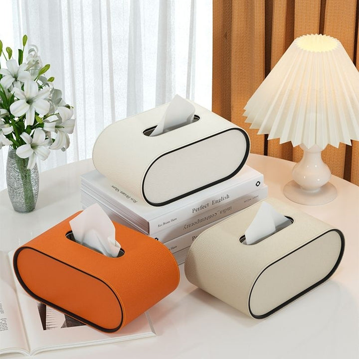 TissuLuxe Oval – Leather Kleenex Box Cover for Living Room, Car & Office | Bowlift