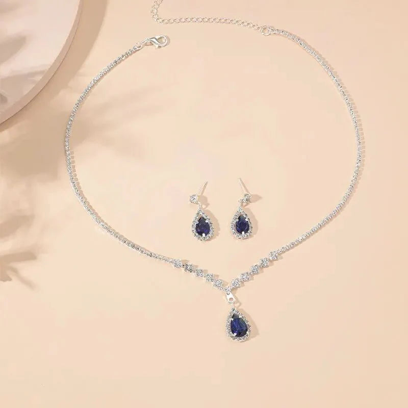 BowLift | Shimmering Blue Teardrop Diamond Necklace and Earrings Set