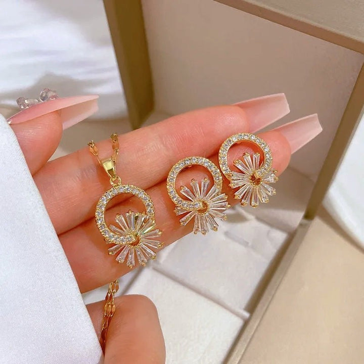 BowLift | Shimmering Floral Diamond Necklace and Earrings