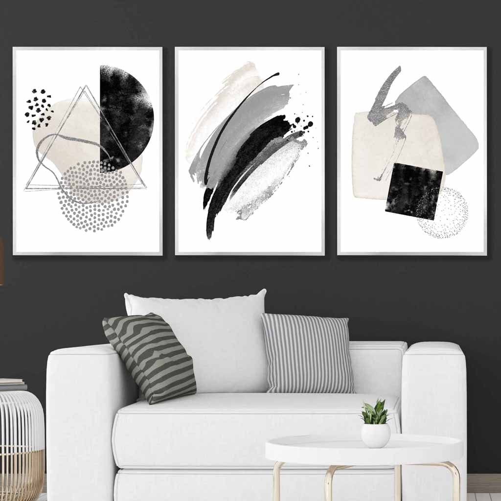 Abstract Gray Black and Silver Wall Art Prints | Bowlift