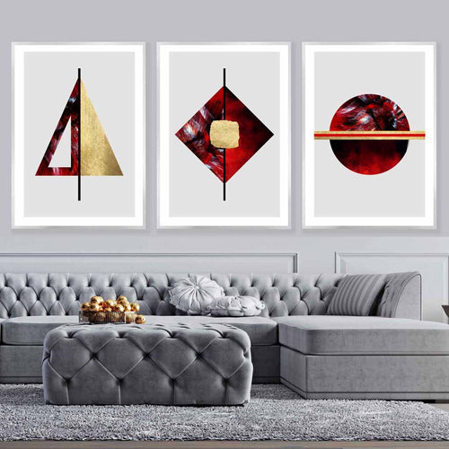 Art Deco Set of 3 Red, Black and Gold Wall Art Prints | Bowlift