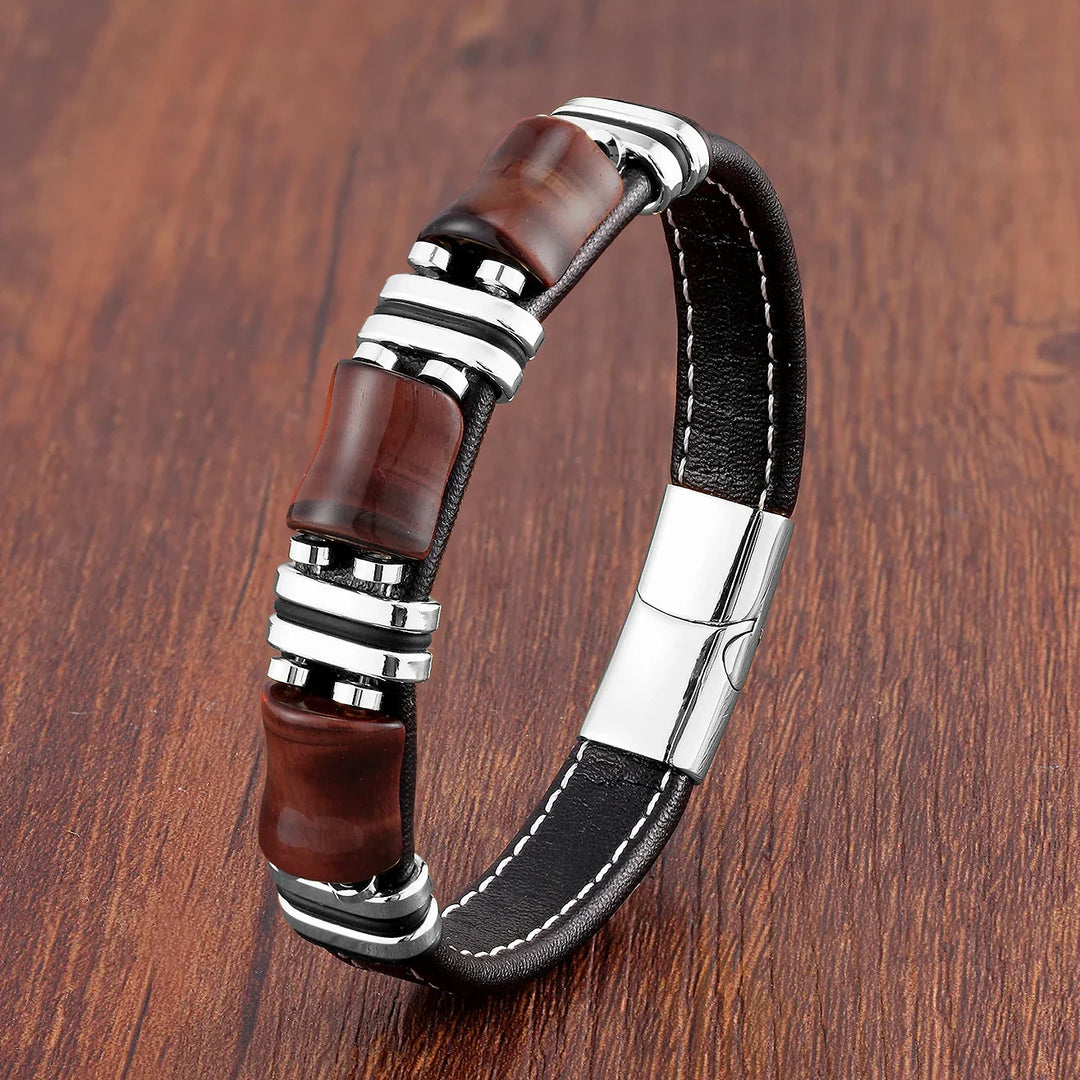 BowLift | Bracelet Leather Gold | Tiger Eye Beaded Men’s Jewelry