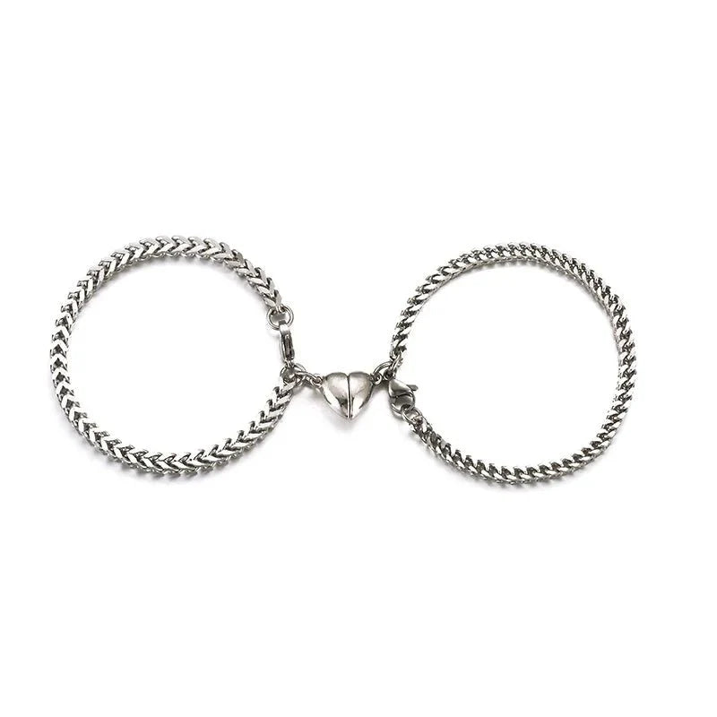 BowLift | Simple Couples Cuban Magnetic Heart Bracelet Set