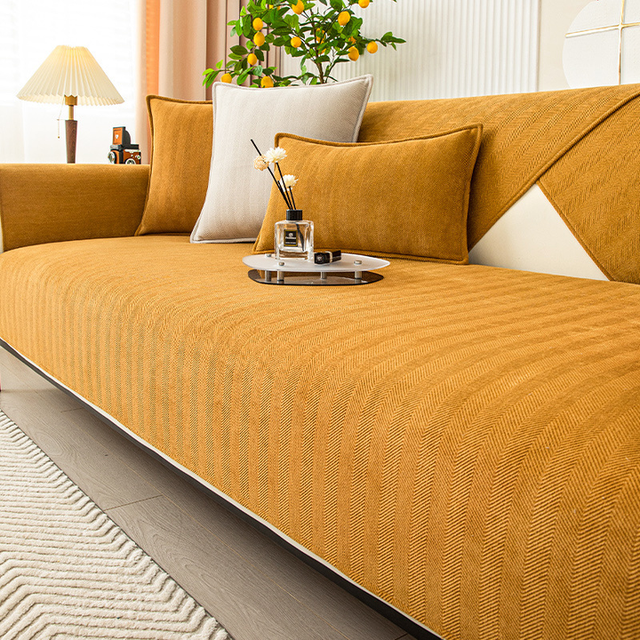 BowLift | Wavy Check Chenille Fabric Furniture Protector Sofa Cover