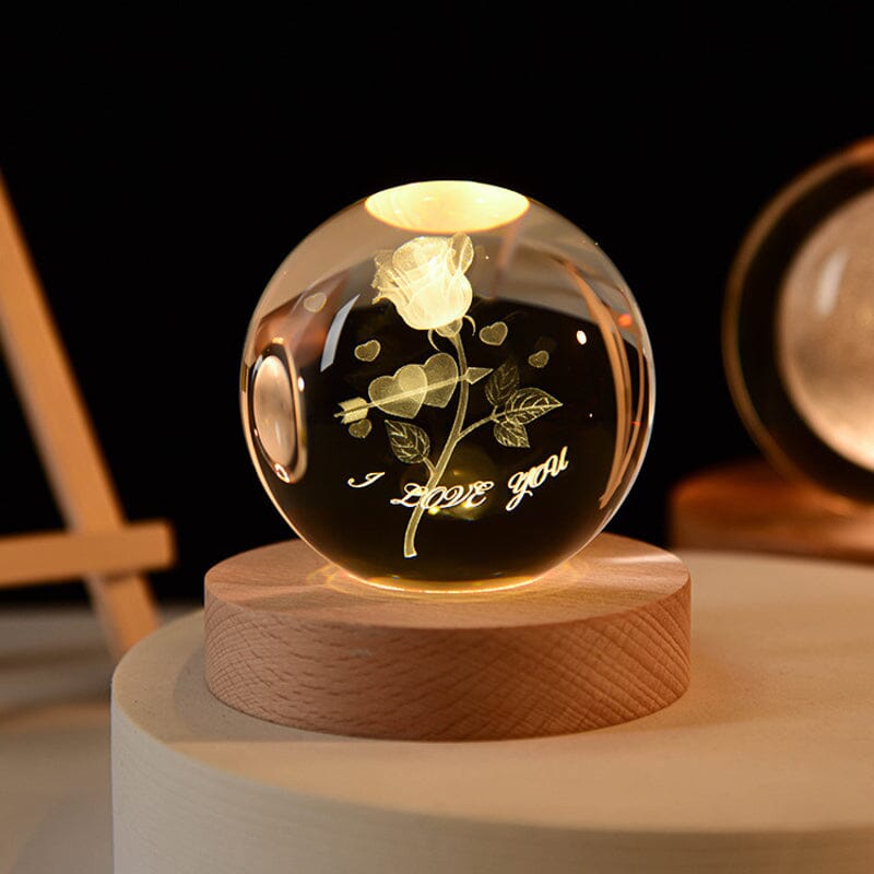 BowLift | 3D Crystal Ball Night Light With Wood Base