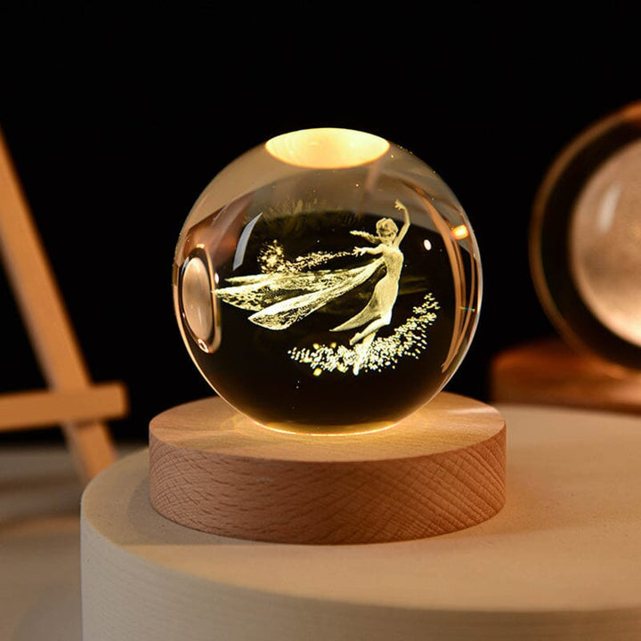 BowLift | 3D Crystal Ball Night Light With Wood Base