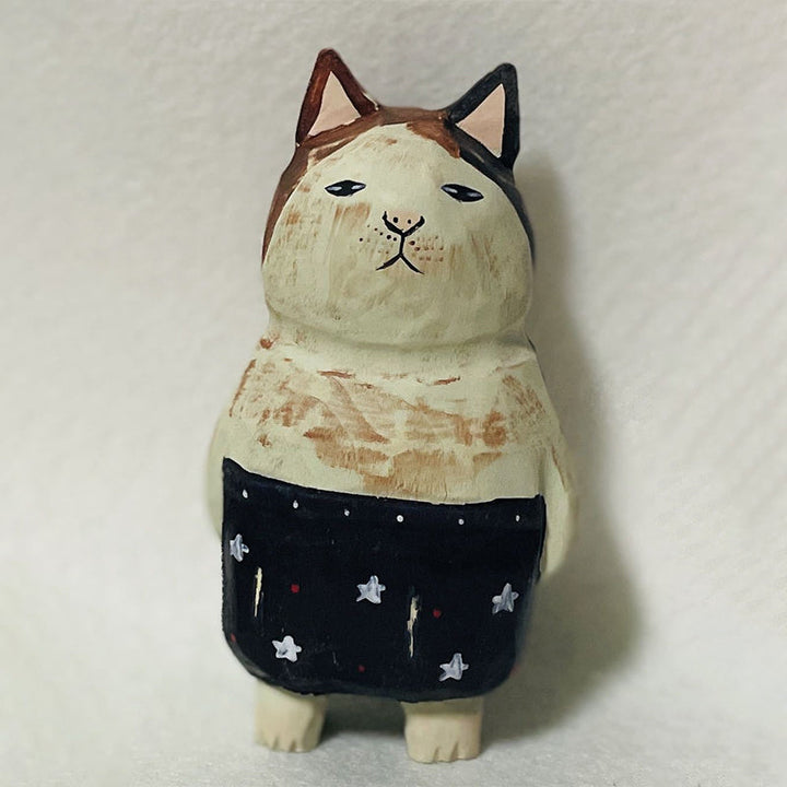 Handmade Cute Cat Wood Carving Ornaments | Bowlift