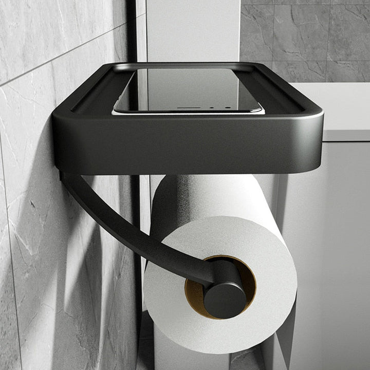 BowLift | Toilet Roll Holder with Black Metal Shelf