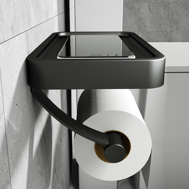 BowLift | RVS Shelf | Drill-free Toilet Roll Holder with Storage Shelf made of Stainless Steel
