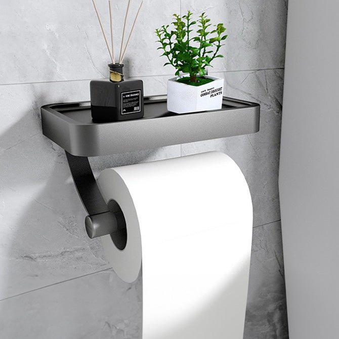 BowLift | Toilet Roll Holder with Black Metal Shelf