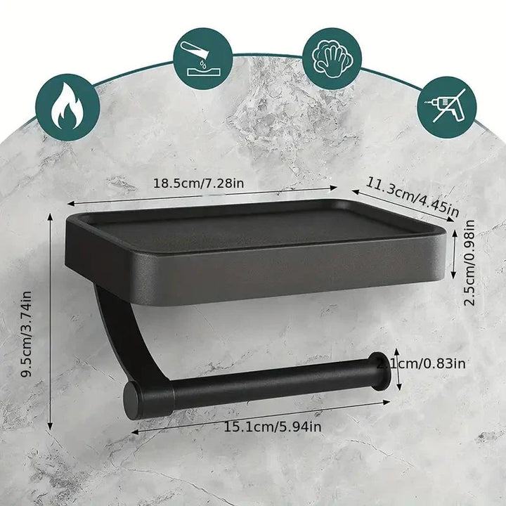 BowLift | Toilet Roll Holder with Black Metal Shelf