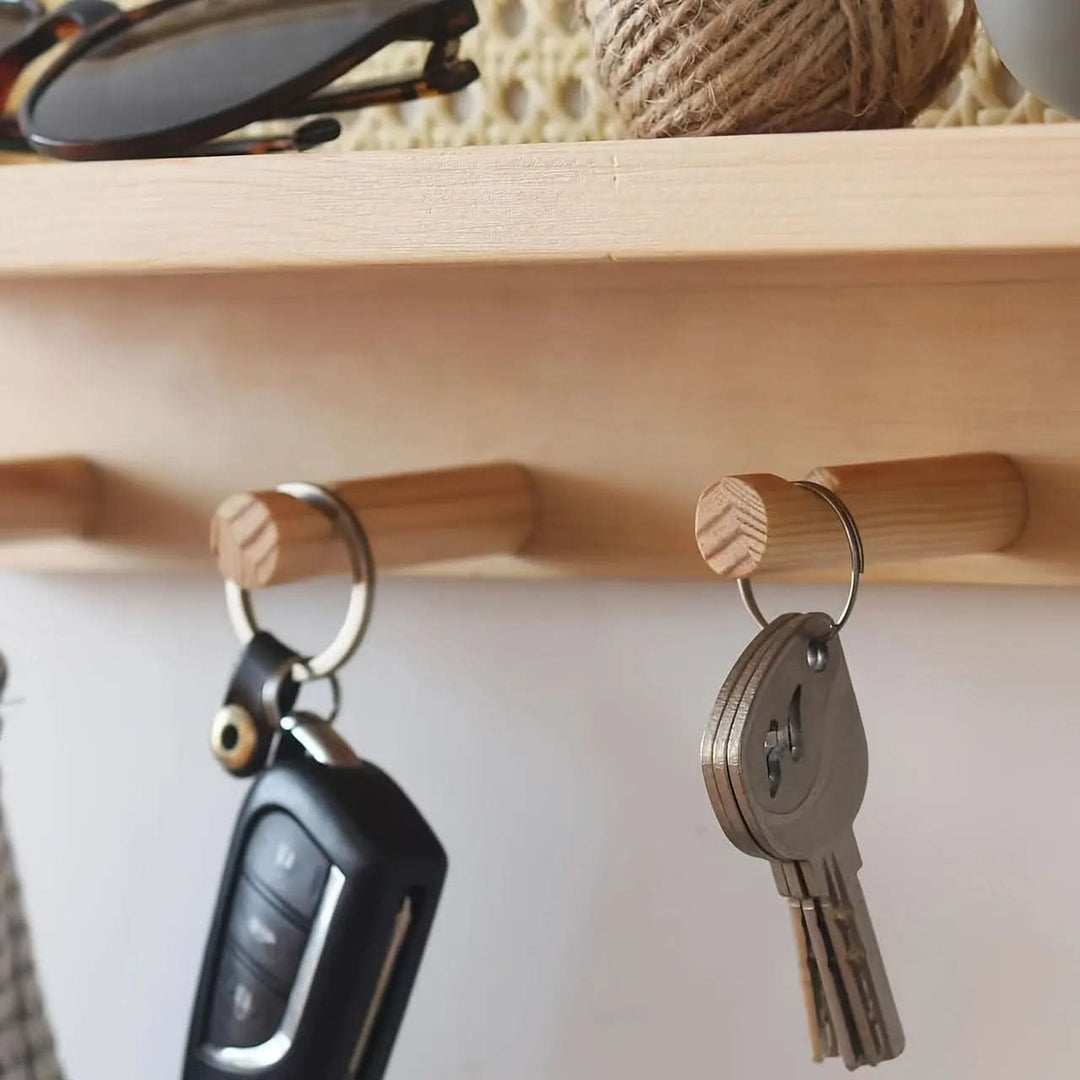 BowLift | Rustic Wooden Wall Shelf with 4 Hooks