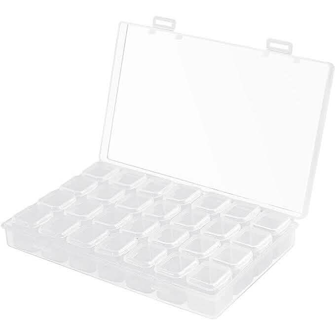 BowLift | Small 28 Compartments Diamond Box Clear Plastic Jewelry Craft Storage Container