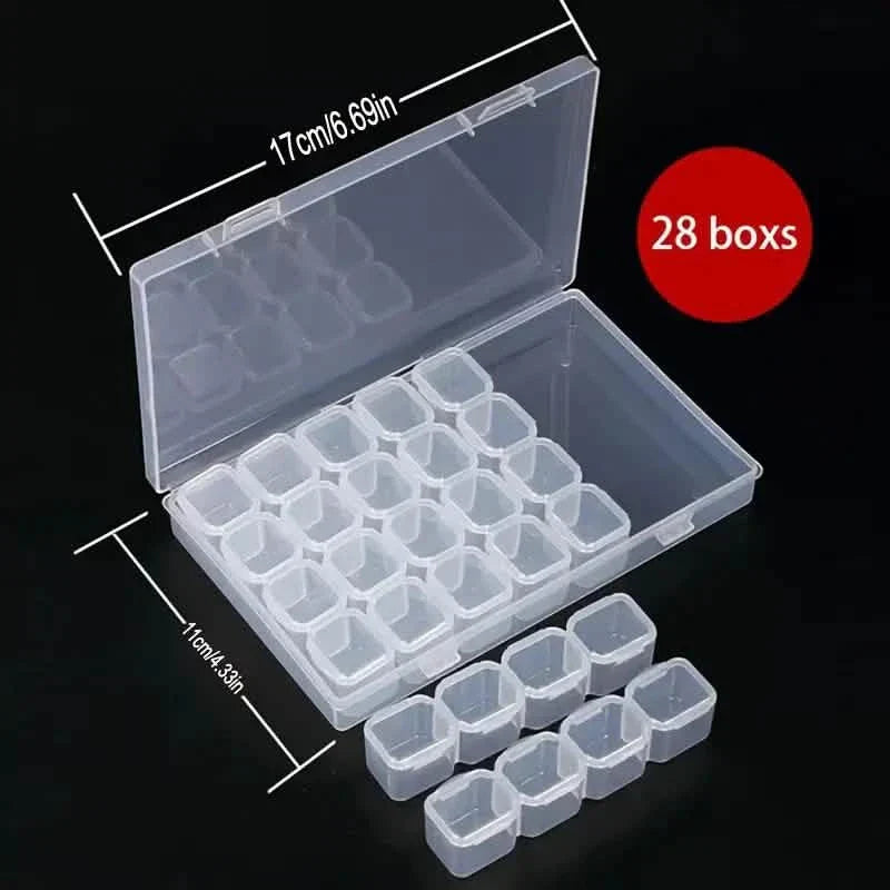 BowLift | Small 28 Compartments Diamond Box Clear Plastic Jewelry Craft Storage Container