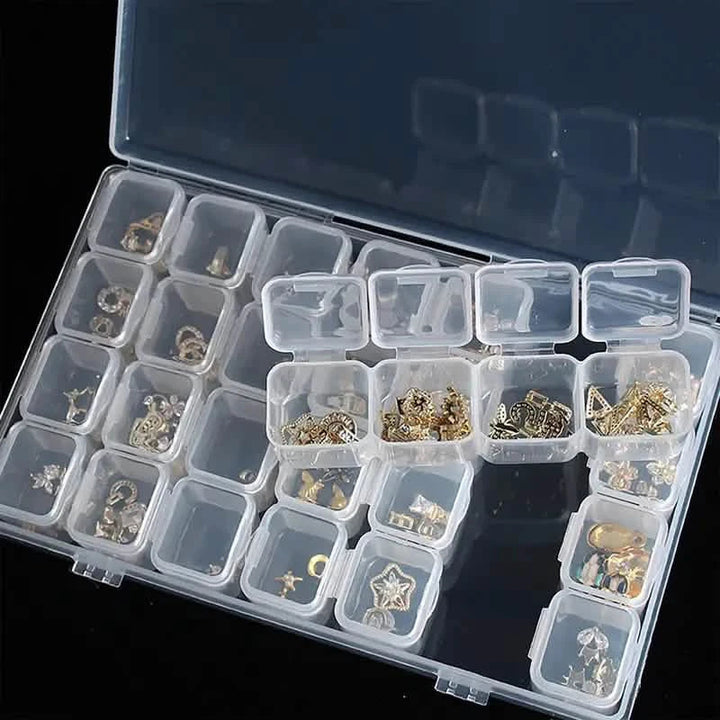 BowLift | Small 28 Compartments Diamond Box Clear Plastic Jewelry Craft Storage Container