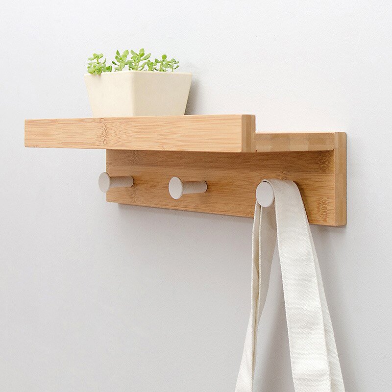 BowLift | Smash Wall Shelf with Hooks – Multifunctional Wooden Storage Rack for Any Room