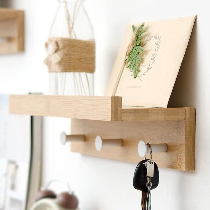 BowLift | Smash Wall Shelf with Hooks – Multifunctional Wooden Storage Rack for Any Room