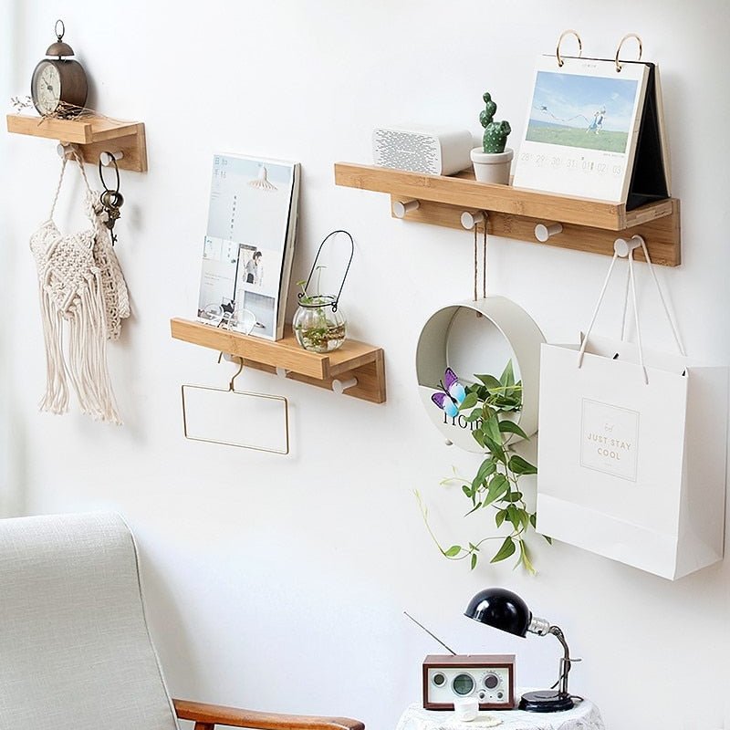 BowLift | Smash Wall Shelf with Hooks – Multifunctional Wooden Storage Rack for Any Room