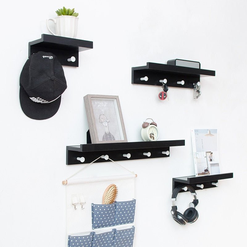 BowLift | Smash Wall Shelf with Hooks – Multifunctional Wooden Storage Rack for Any Room