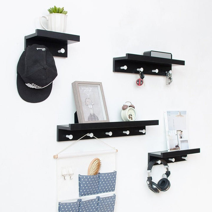 BowLift | Smash Wall Shelf with Hooks – Multifunctional Wooden Storage Rack for Any Room