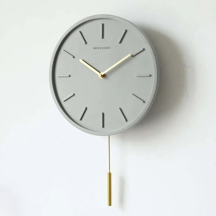 Nordic Cement Wall Clock with Metal Pendulum | Minimalist Scandinavian Clock for Modern Interior | Bowlift