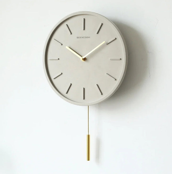 Nordic Cement Wall Clock with Metal Pendulum | Minimalist Scandinavian Clock for Modern Interior | Bowlift