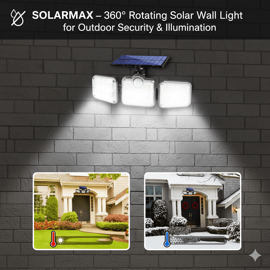 BowLift | SOLARMAX – 360° Rotating Triple Head Solar Security Wall Light