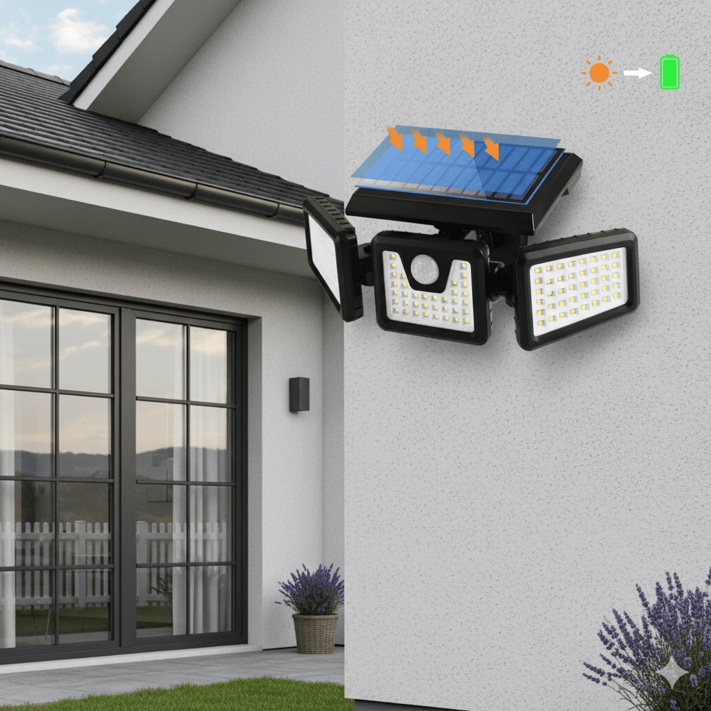 BowLift | SOLARMAX – 360° Rotating Triple Head Solar Security Wall Light
