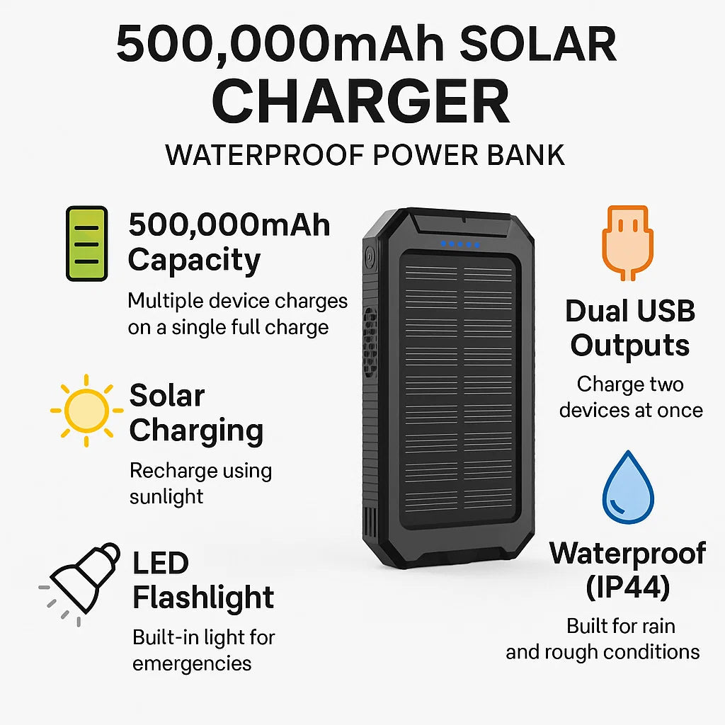 BowLift | SOLARVAULT – Waterproof Solar Power Bank with 500000mAh for Outdoor Adventures