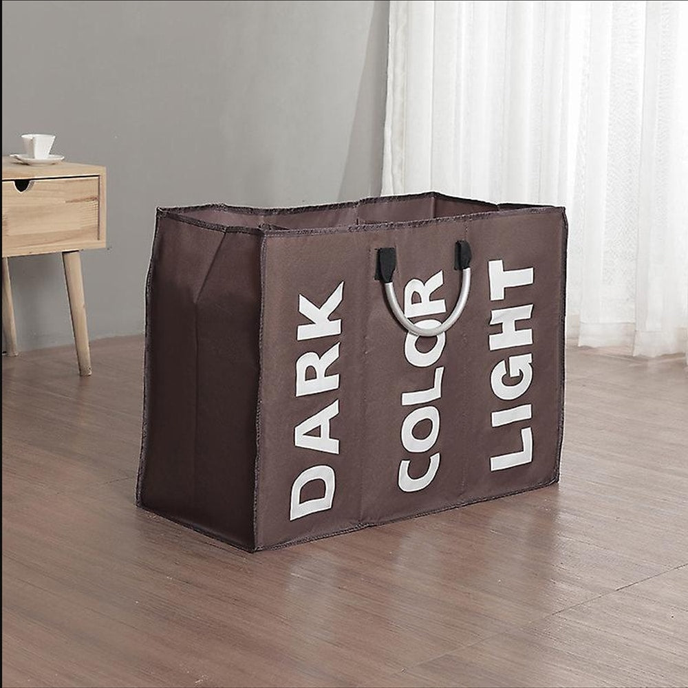Laundry basket 3 compartments - foldable with handle - black, gray or light gray | Bowlift