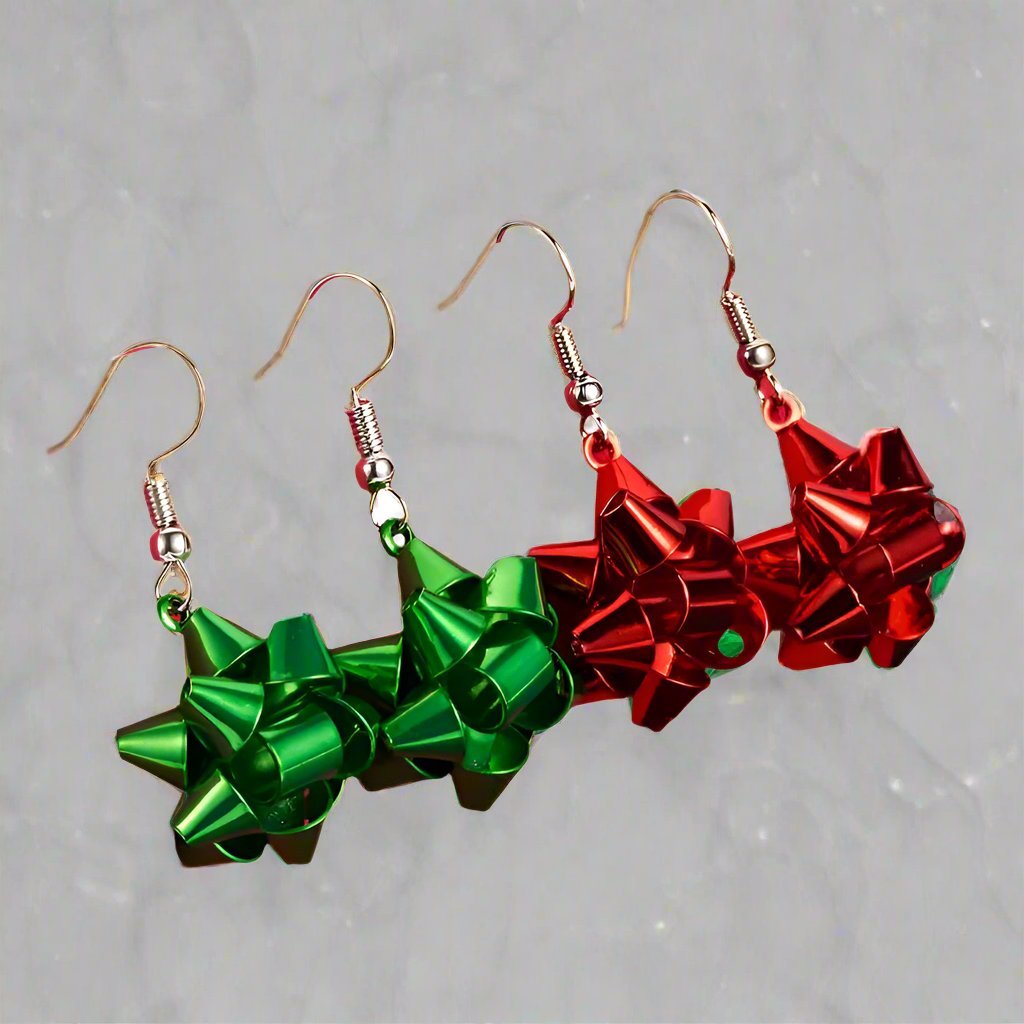 BowLift | Sparkling Christmas Gift Bow Star Earrings – Trendy Christmas Earhooks for a Festive Fashion Statement & Perfect Holiday Gift