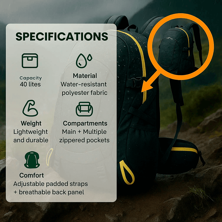 BowLift | 40L Waterproof Hiking Backpack with Multiple Compartments for Outdoor Adventures and Travel