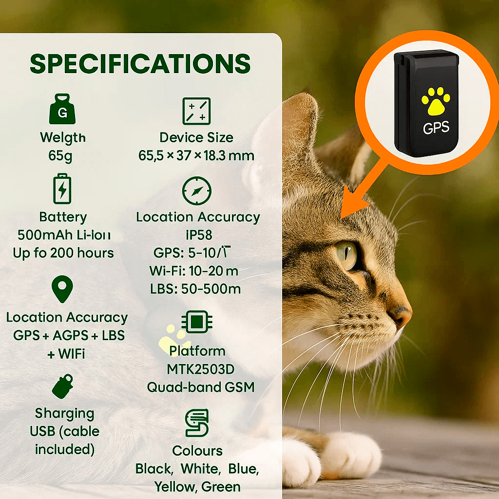 BowLift | #1 Find  GPS Cat Tracker with Real-Time Location, Waterproof Design, and Activity Monitoring for Pet Safety and Tracking
