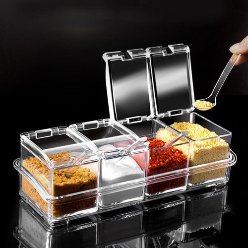 Transparent 4 Unit Spice Jar Set With Spoons Bowlift