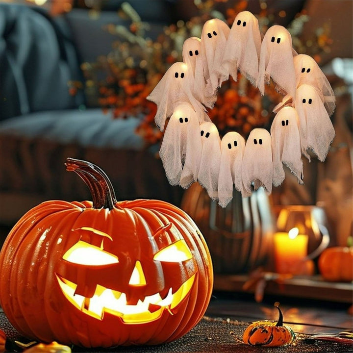 BowLift | SPOOKGLOW – LED Ghost Wreath with 12 Illuminated Spirits