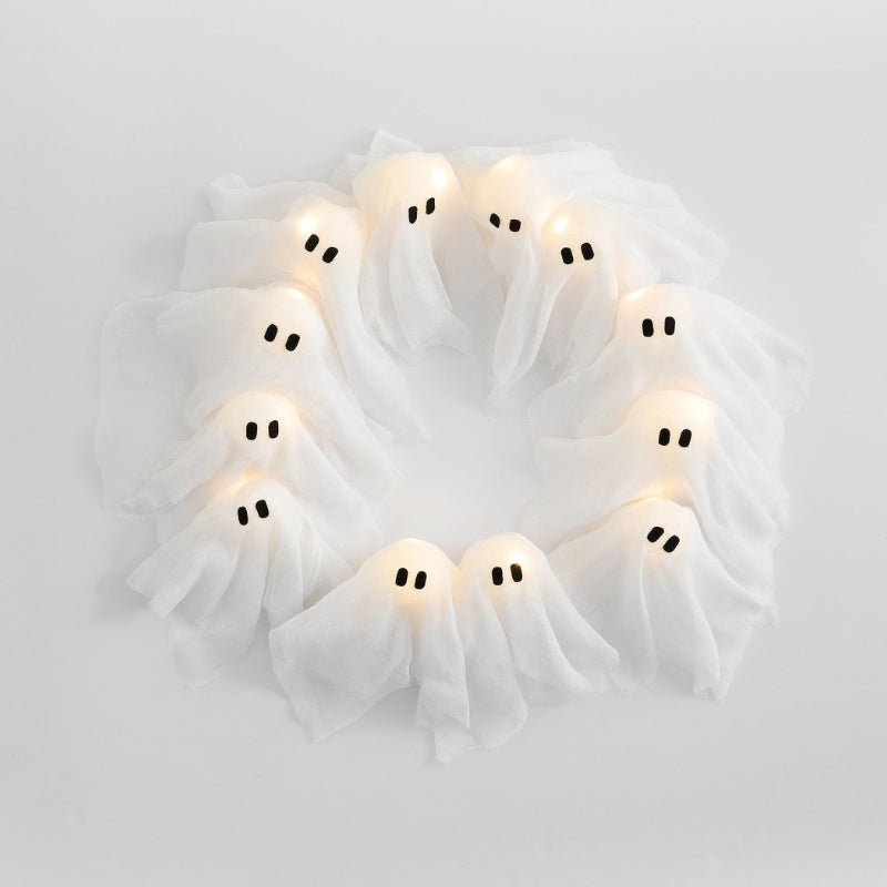 BowLift | SPOOKGLOW – LED Ghost Wreath with 12 Illuminated Spirits