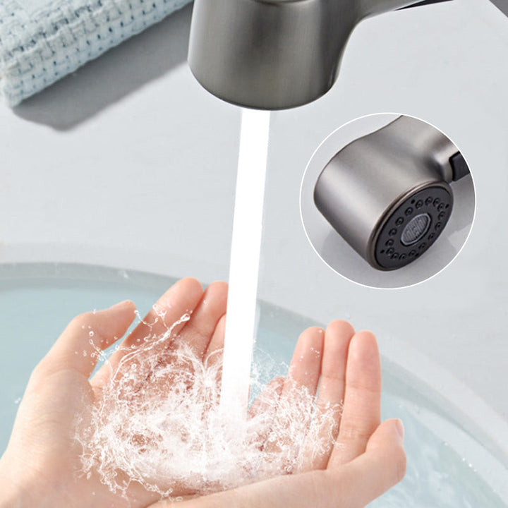 BowLift | Modern Bathroom Basin Tap with Pull-Out Spray Head – 360° Swivel & Dual-Mode Water Flow