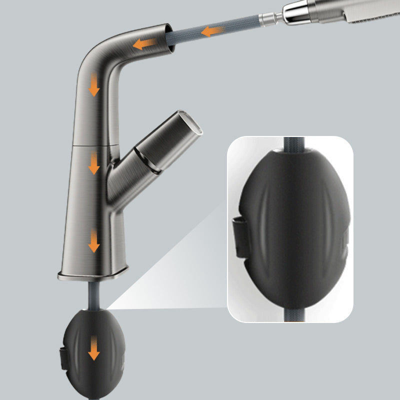 BowLift | Modern Bathroom Basin Tap with Pull-Out Spray Head – 360° Swivel & Dual-Mode Water Flow
