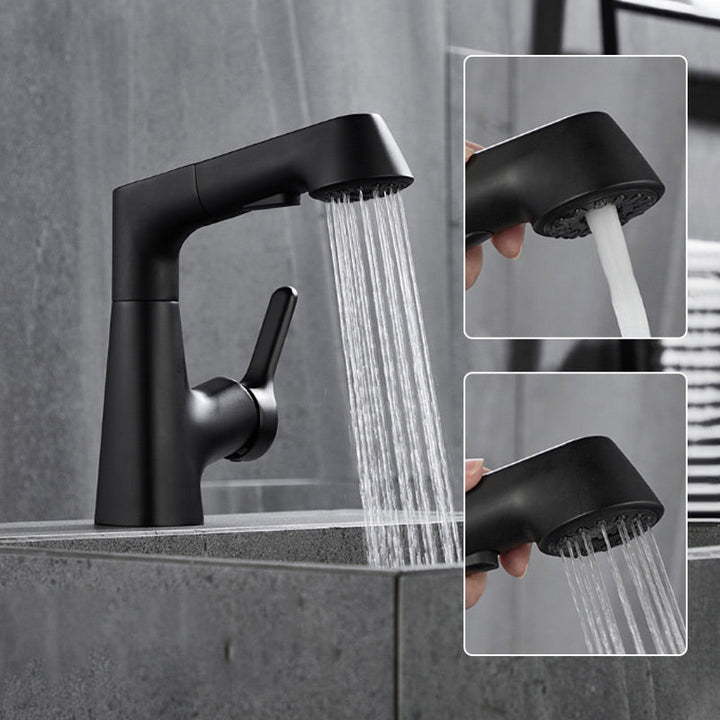 BowLift | Modern Bathroom Basin Tap with Pull-Out Spray Head – 360° Swivel & Dual-Mode Water Flow