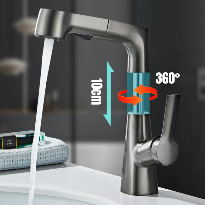BowLift | Modern Bathroom Basin Tap with Pull-Out Spray Head – 360° Swivel & Dual-Mode Water Flow