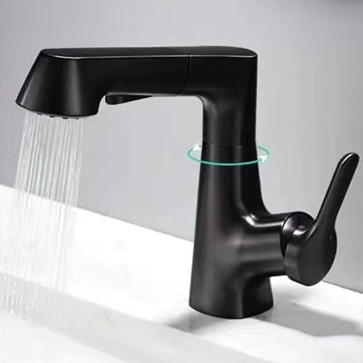 BowLift | Modern Bathroom Basin Tap with Pull-Out Spray Head – 360° Swivel & Dual-Mode Water Flow