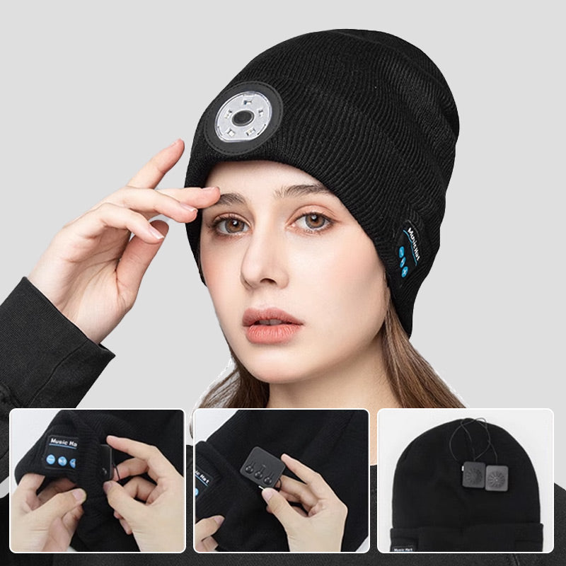 BowLift | LED Headlight Removable Bluetooth Headset Knitted Beanie