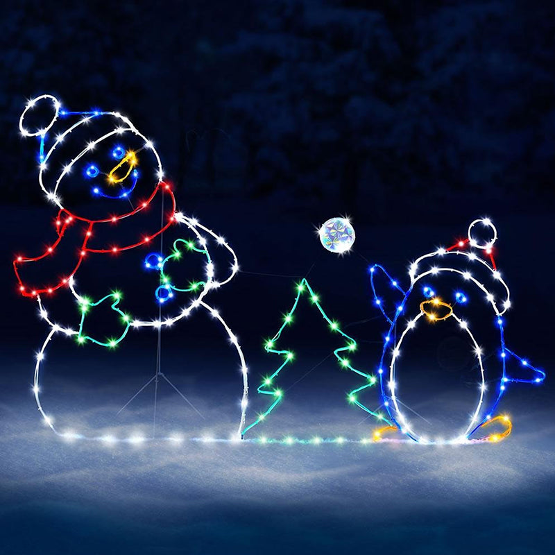 BowLift | Animated LED Snowball Fight Light | Outdoor Snowman & Penguin Christmas Decor