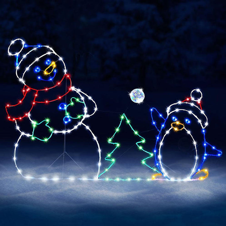 BowLift | Animated LED Snowball Fight Light | Outdoor Snowman & Penguin Christmas Decor